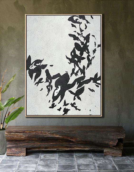 Large Abstract Painting On Canvas,Black And White Minimalist Painting On Canvas - Modern Canvas Art